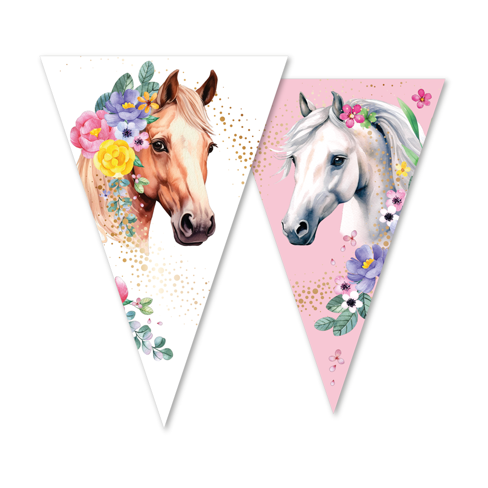Wimpelkette Pferde mit Blumen, 10 m