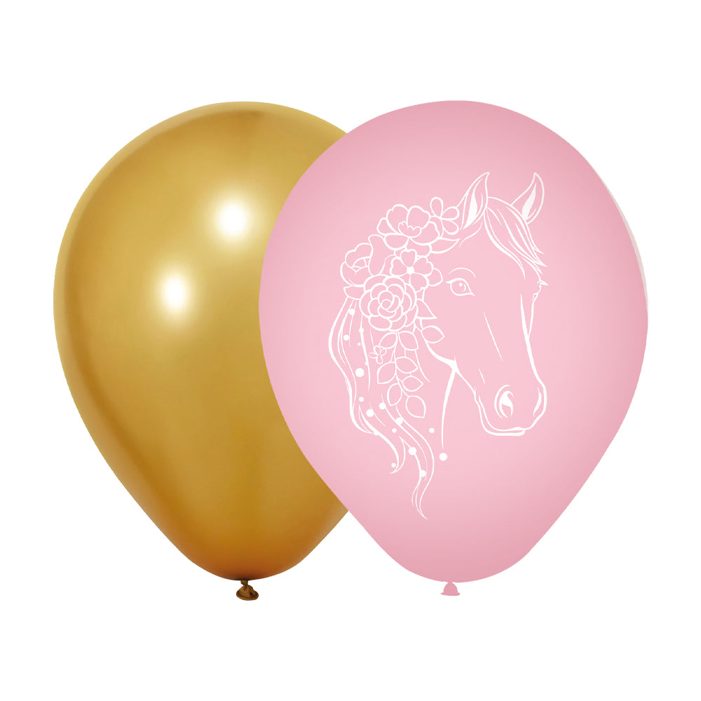 Luftballons-Pferde-mit-Blumen-Rosa-&-Gold-8-Stück-30-cm