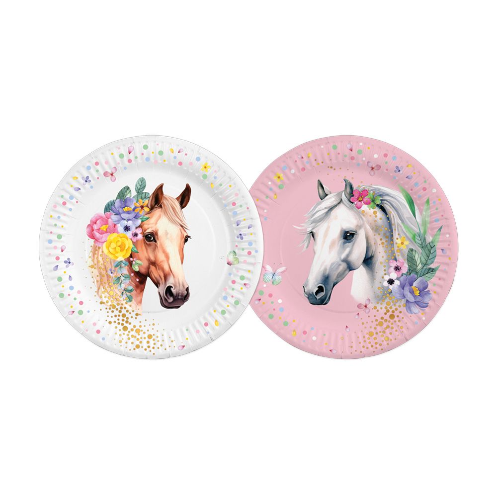 Party-Teller-Pferde-rosa-&-weiss-8er-Pack-23cm
