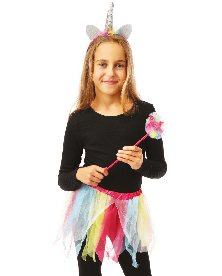 Halloween-Kostüm-Einhorn-Motiv-Einheitsgrösse-Tutu-Haarband-und-Stab
