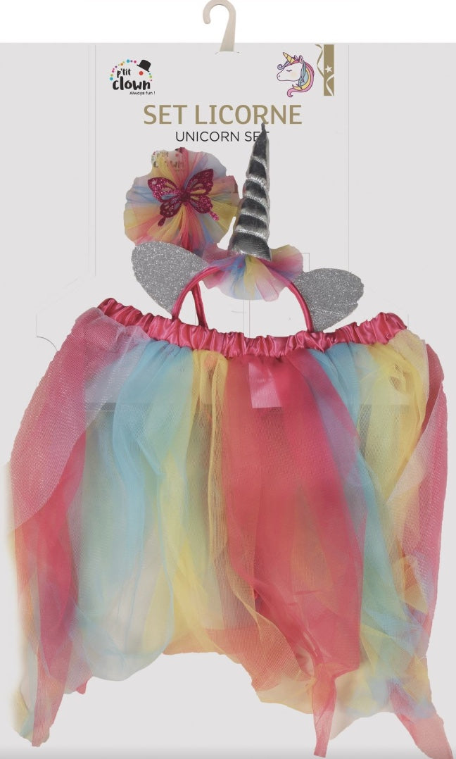 Halloween-Kostüm-Einhorn-Motiv-Einheitsgrösse-Tutu-Haarband-und-Stab