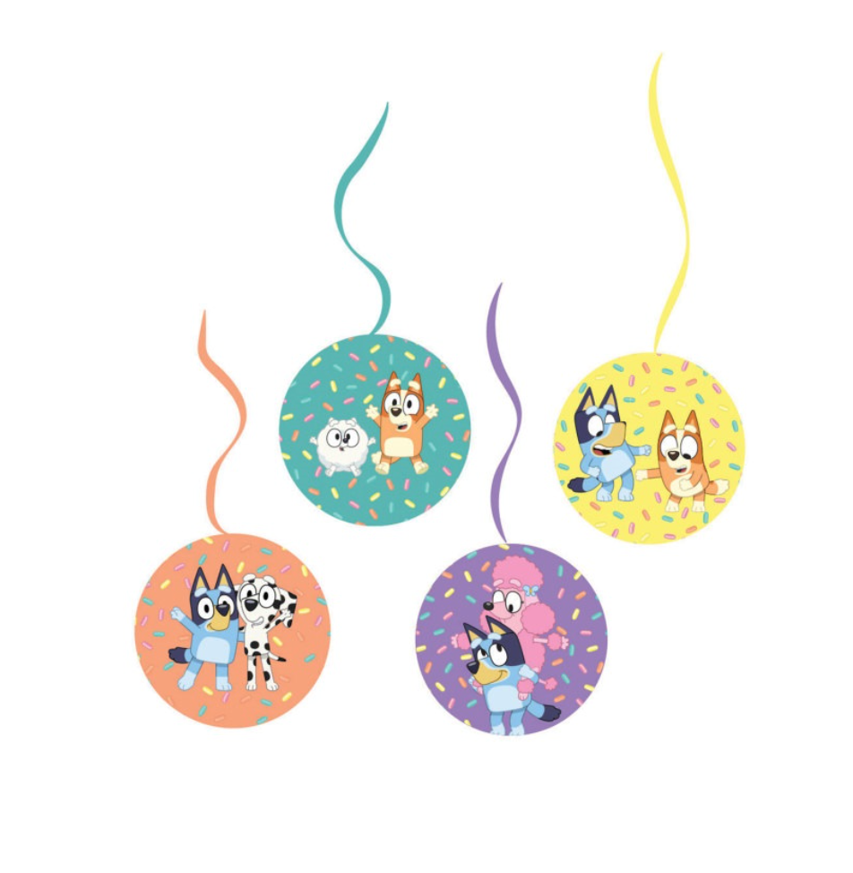 Hängespiralen Bluey Partydeko, 61 cm, 4 Stück