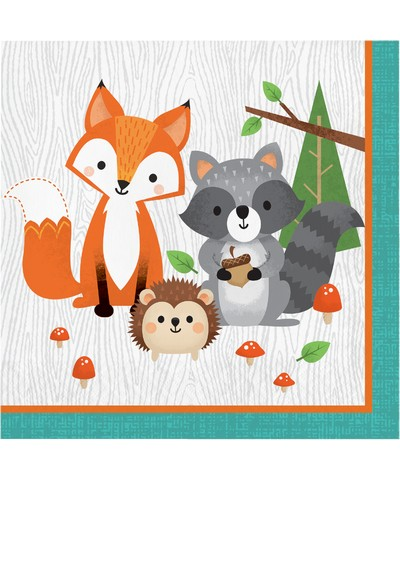 Servietten Waldtiere für Kindergeburtstag, Woodland, 20 Stück