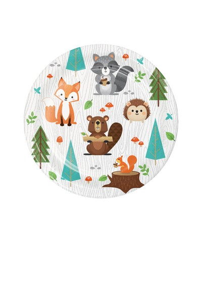 Party Teller Waldtiere, Woodland Tiere, 8 Stück, Ø 18 cm
