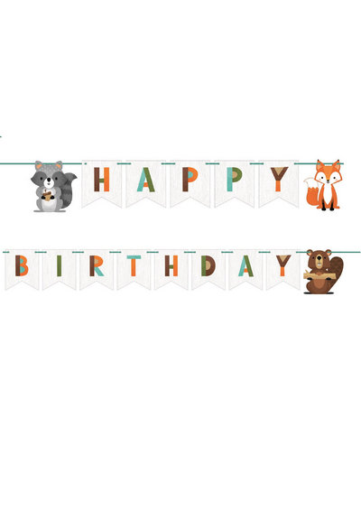 Wimpelkette Waldtiere, Happy Birthday Girlande, 2.4m