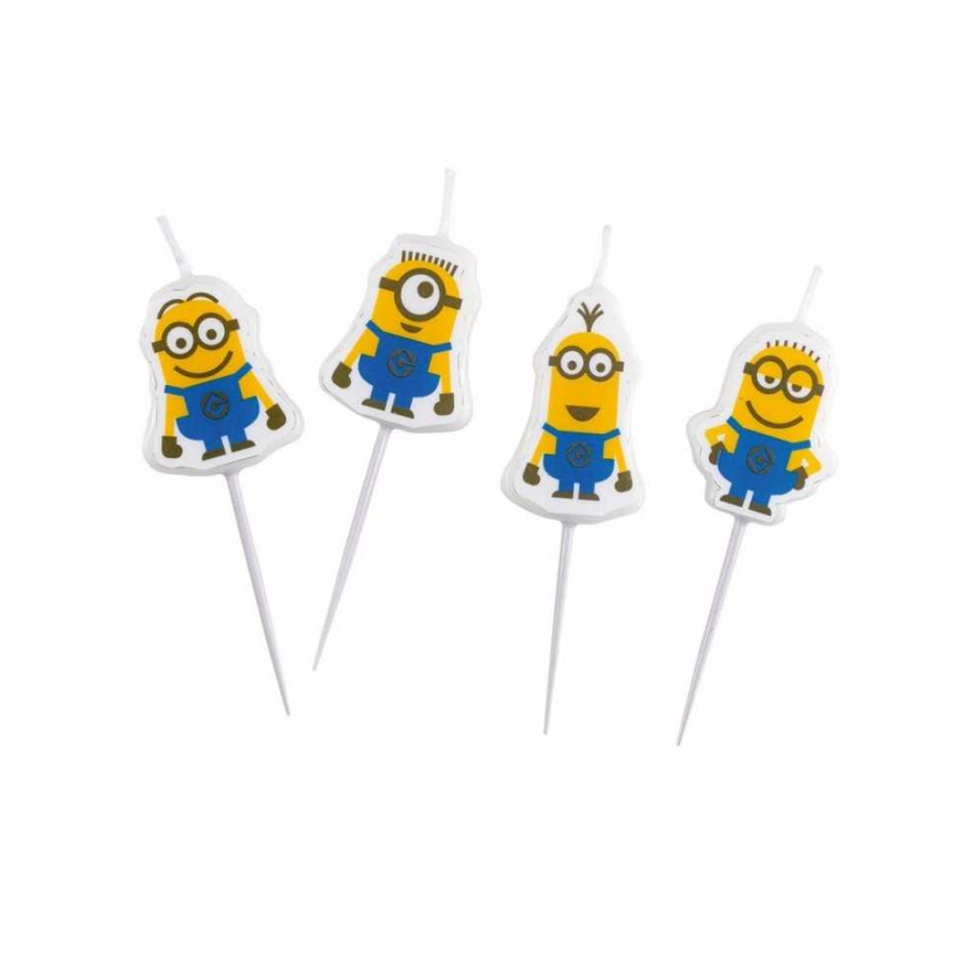 Minikerzen am Pick Minions, 4er Set