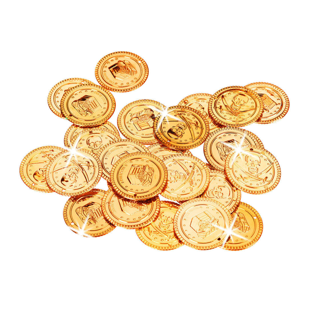 Goldmünzen Schatzkiste / Totenkopf, 2.5cm, 144 Stk.