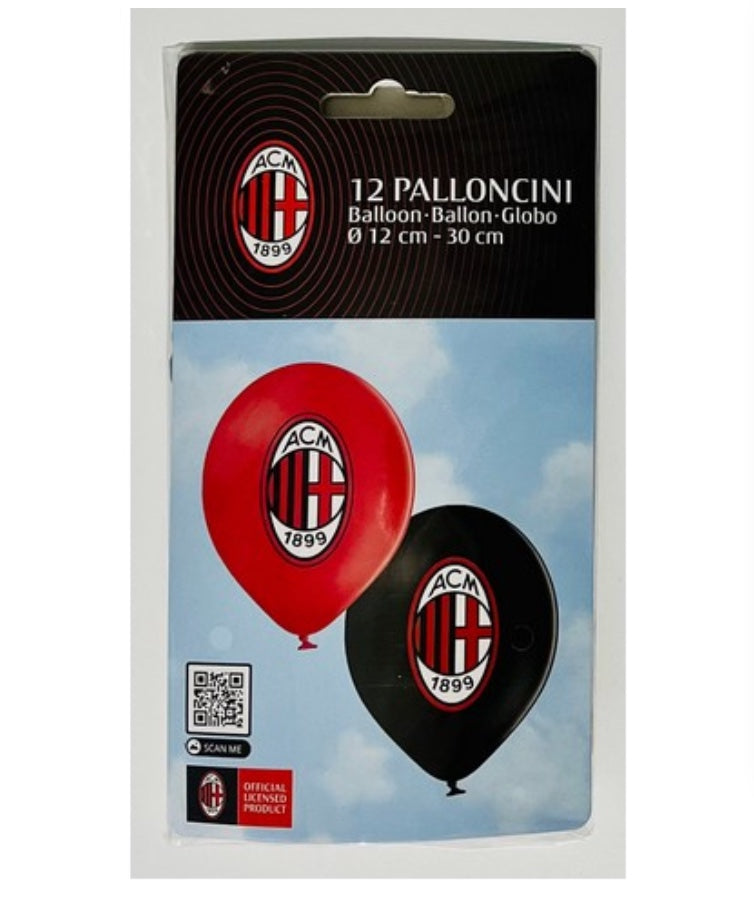 AC Milan balloons, football party, 12 pieces, 30 cm