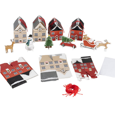 24 Adventskalender Set, Häuschen Boxen, Figuren Weihnachtslandschaft & Zahlensticker
