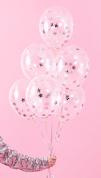 Sternen Konfetti Luftballons, Silber, 6er Pack