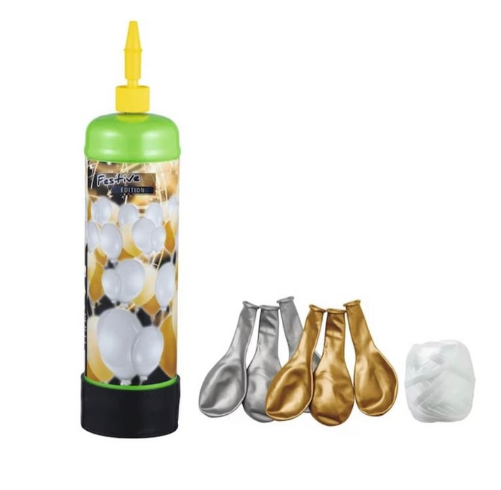 Helium Set mit 30 Ballons, Festive Edition Silber-Gold