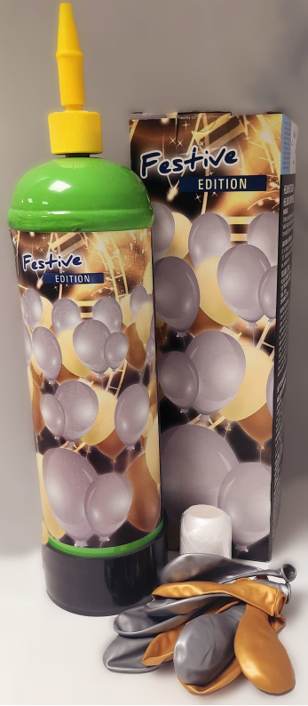 Helium Set mit 30 Ballons, Festive Edition Silber-Gold