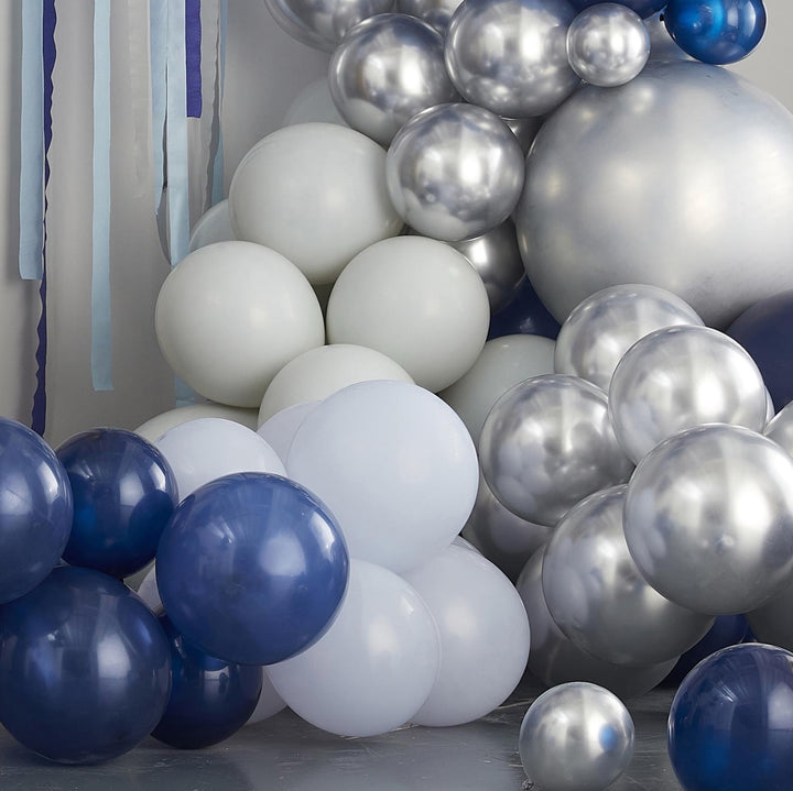 Ballongirlande DIY Set Blau Weiss, 200 Ballons inkl. Kreppgirlanden