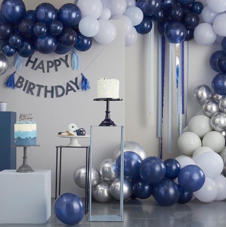 Ballongirlande DIY Set Blau Weiss, 200 Ballons inkl. Kreppgirlanden
