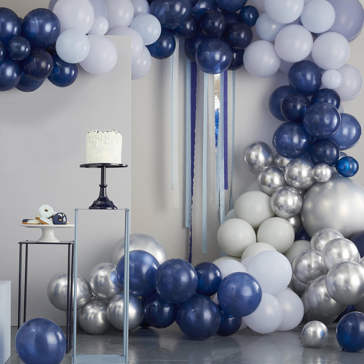 Ballongirlande DIY Set Blau Weiss, 200 Ballons inkl. Kreppgirlanden