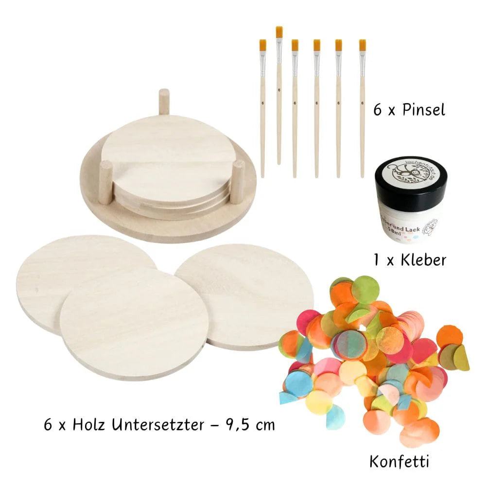 Bastelset Untersetzer mit Konfetti dekorieren, 6er Set