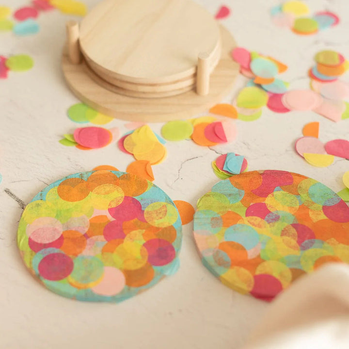 Bastelset Untersetzer mit Konfetti dekorieren, 6er Set