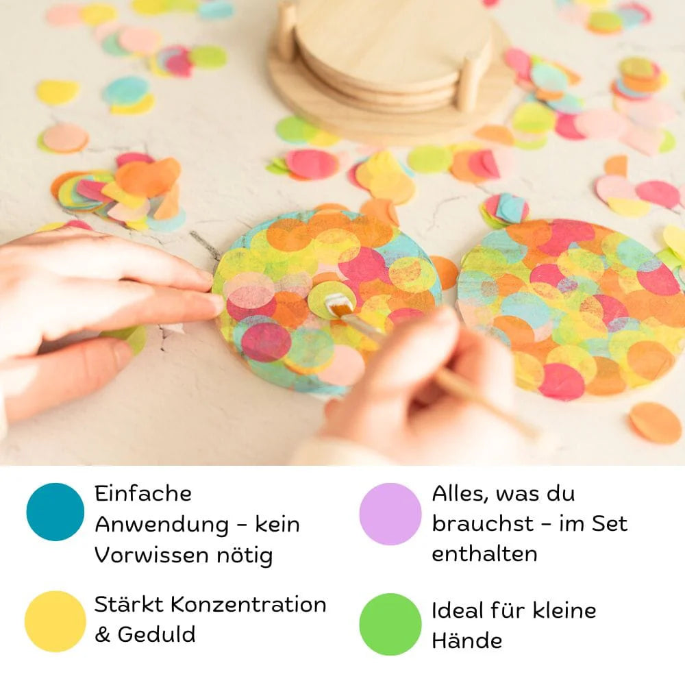 Bastelset Untersetzer mit Konfetti dekorieren, 6er Set