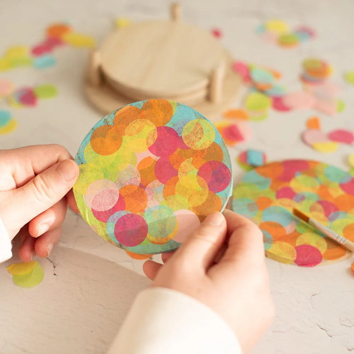 Bastelset Untersetzer mit Konfetti dekorieren, 6er Set