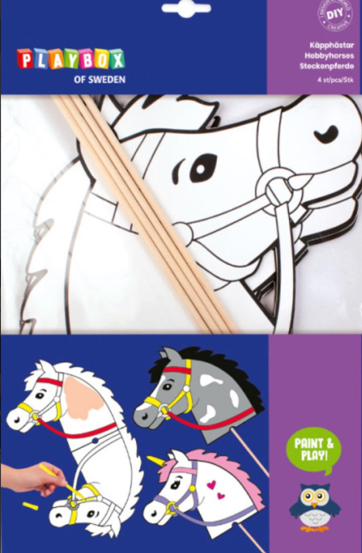 Set di sagome in bianco per cavalli da tiro con bastone, confezione da 4 pezzi