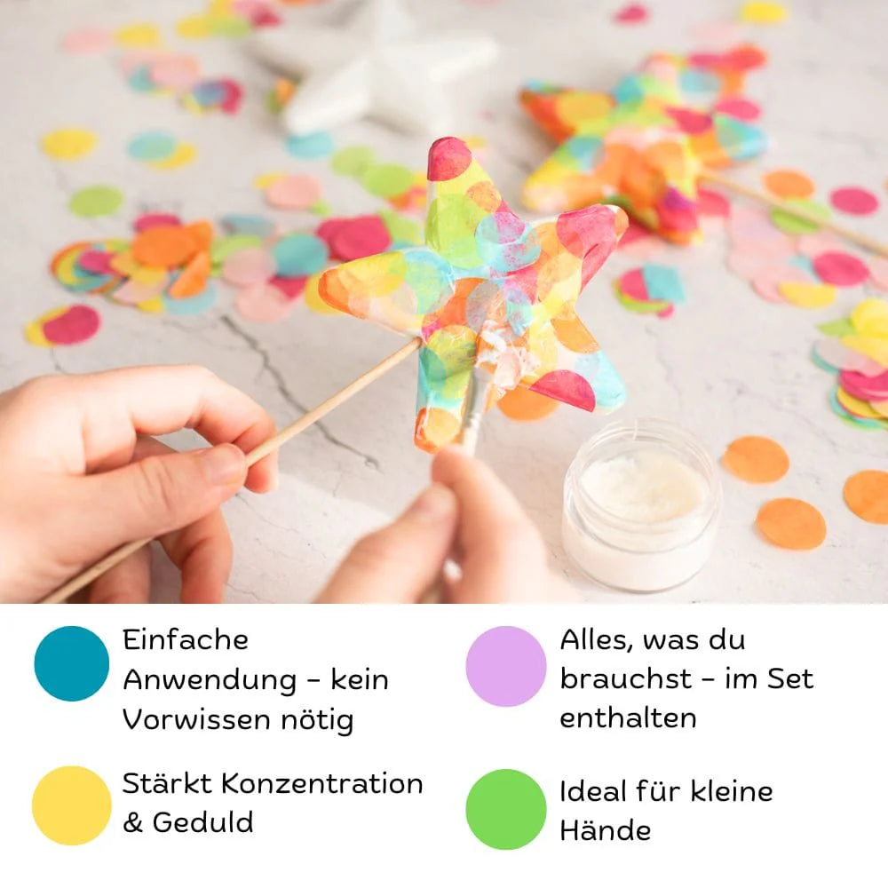 Bastelset Sterne mit Konfetti dekorieren, 5er Set