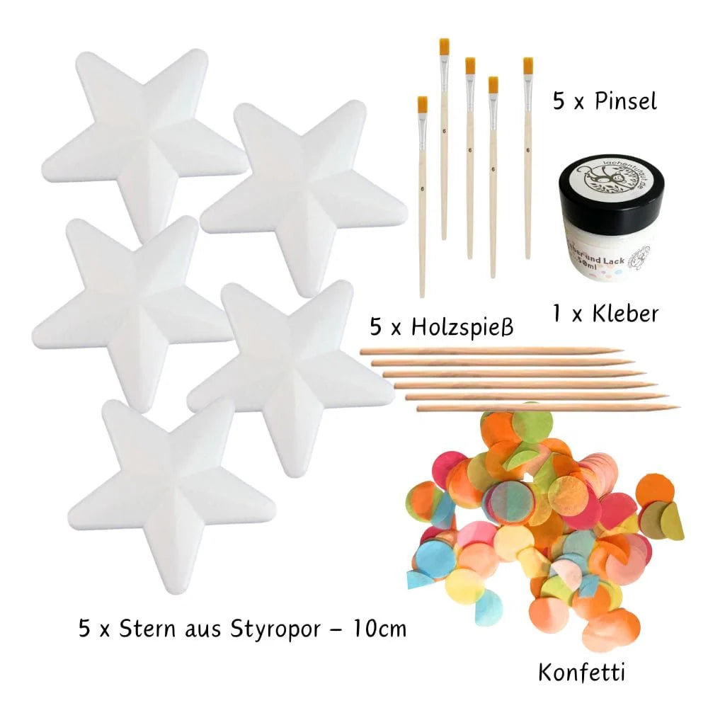 Bastelset Sterne mit Konfetti dekorieren, 5er Set