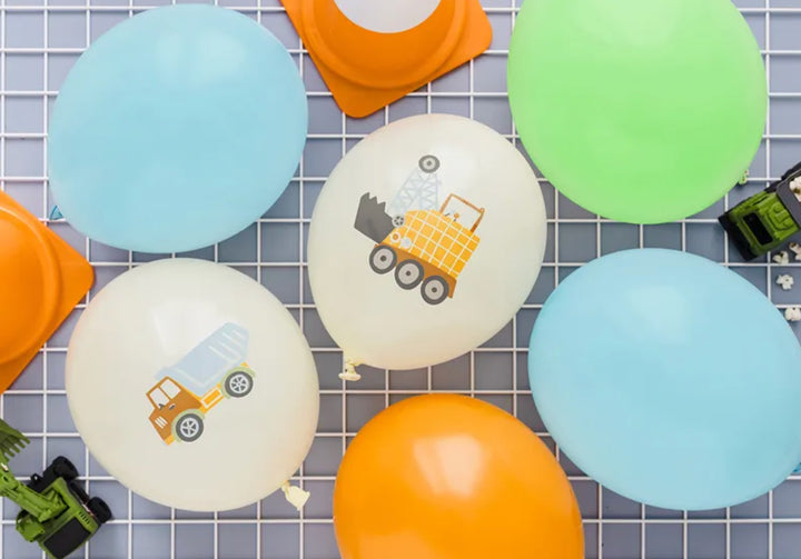 Baustellenfahrzeuge Luftballons, 6er Pack, 30cm