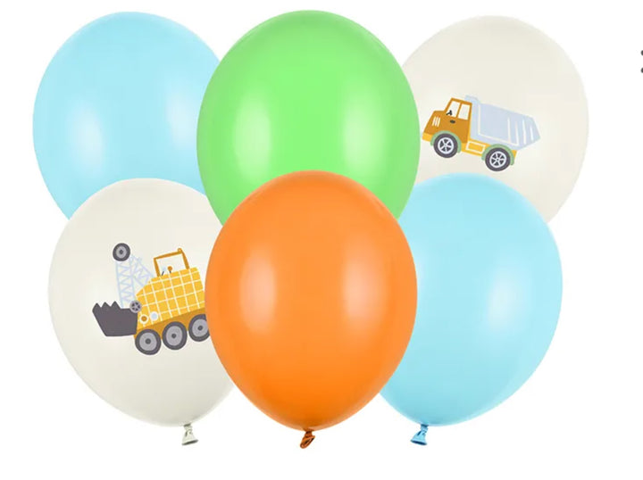Baustellenfahrzeuge Luftballons, 6er Pack, 30cm