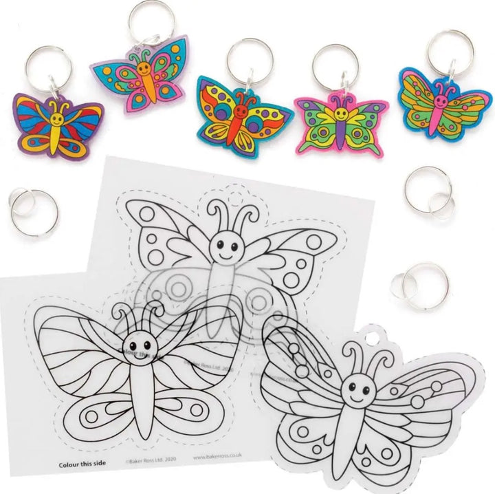 Craft set butterfly shrink plastic key ring, pack of 8
