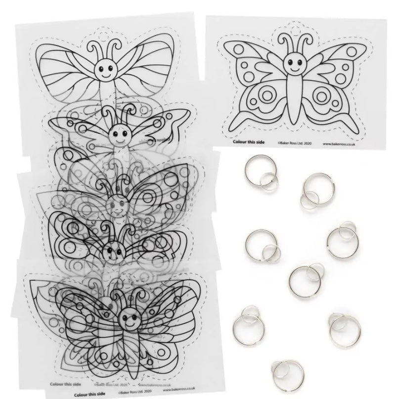 Craft set butterfly shrink plastic key ring, pack of 8