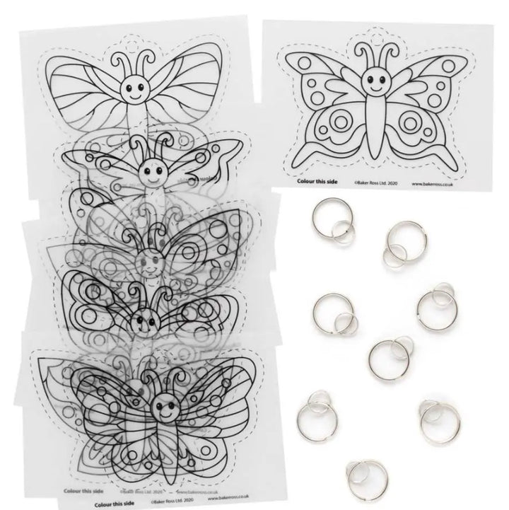 Craft set butterfly shrink plastic key ring, pack of 8