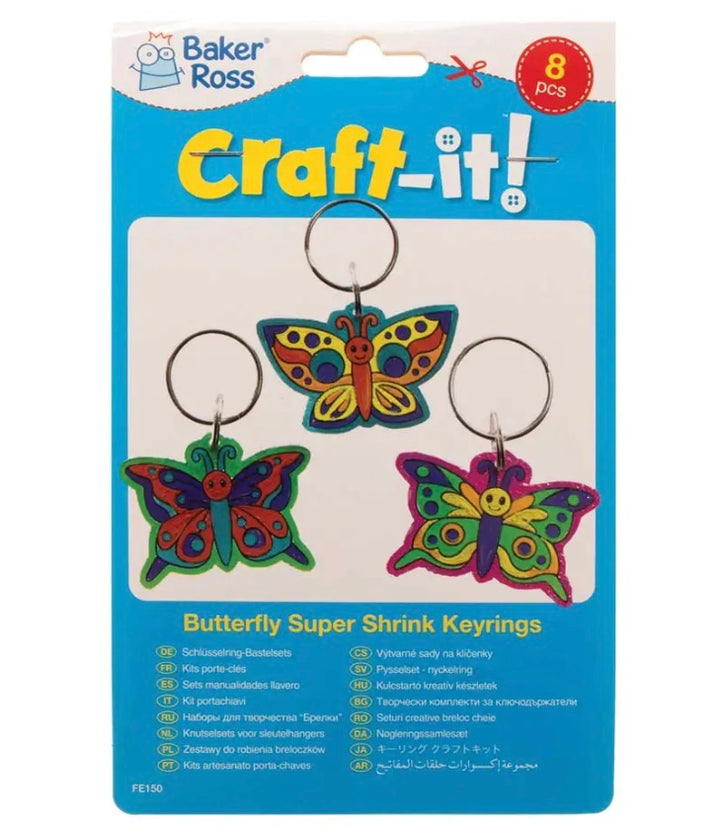 Craft set butterfly shrink plastic key ring, pack of 8