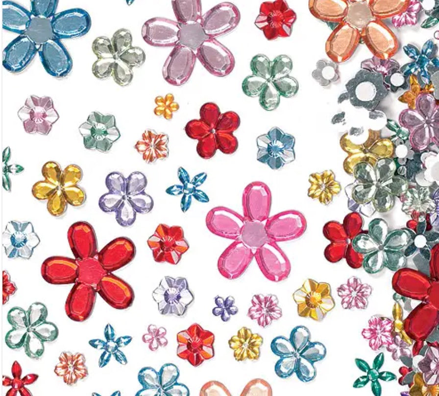 Blumen Schmucksteine mit 3D Effekt, selbstklebend, versch. Farben