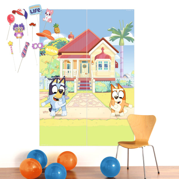 12 Fotorequisiten und Bluey Hintergrundbild 1.4x2 m kinderparties-shop