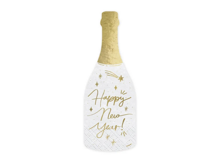 Servietten Champagnerflasche, Silvester, Happy New Year, 20 Stück, 7 x 19 cm kinderparties-shop