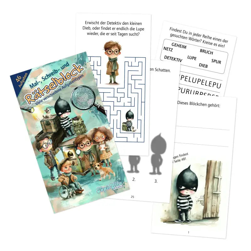 Cadeau de fête des détectives Cahier de coloriage et de devinettes, A6, 19,9 x 10,5cm