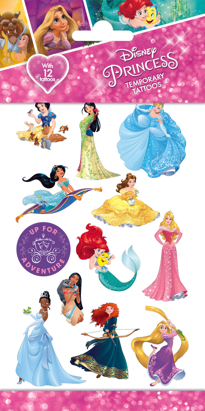 Tattoos, Disney Prinzessinnen, give-away, 1 Bogen mit 12 Tattoos kinderparties-shop