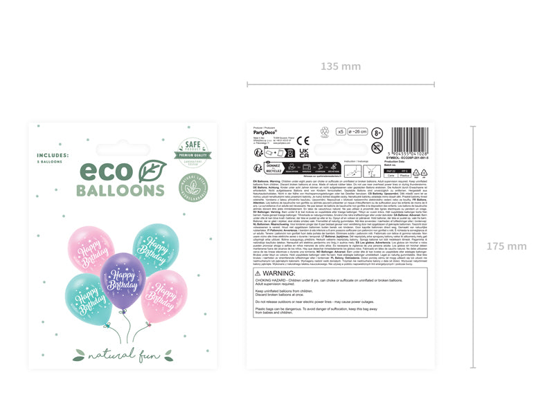 Luftballons Happy Birthday, Pastell Mix, 5er Pack kinderparties-shop