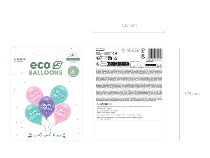 Luftballons Happy Birthday, Pastell Mix, 5er Pack kinderparties-shop