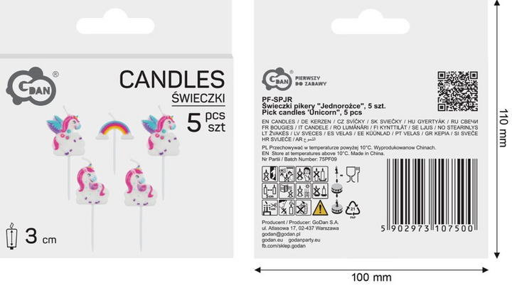 Motivkerzen Einhorn & Regenbogen, 5er-Set