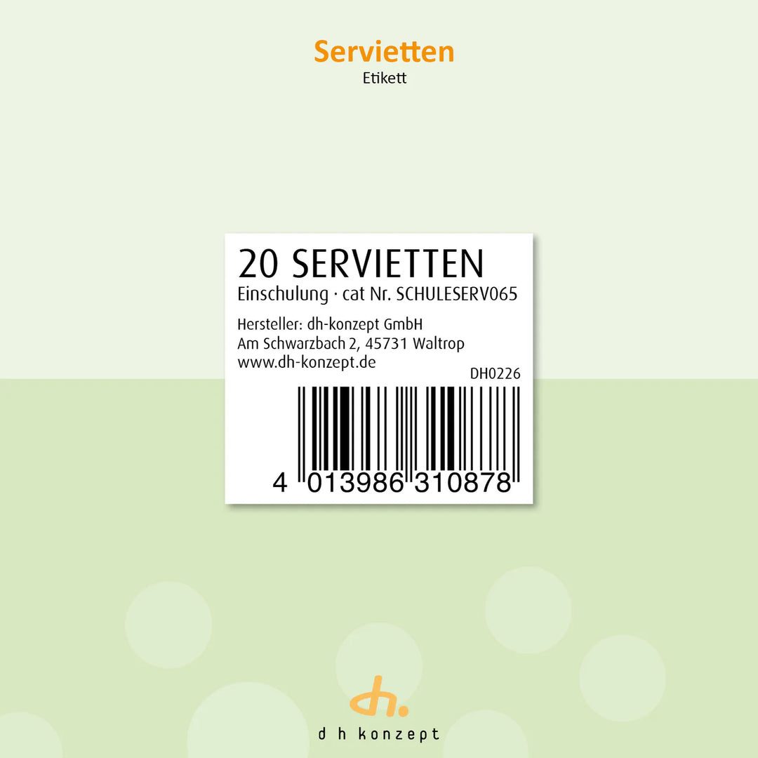 Schulkind Servietten, Schulanfang Deko, 20 Stück, 33x33cm
