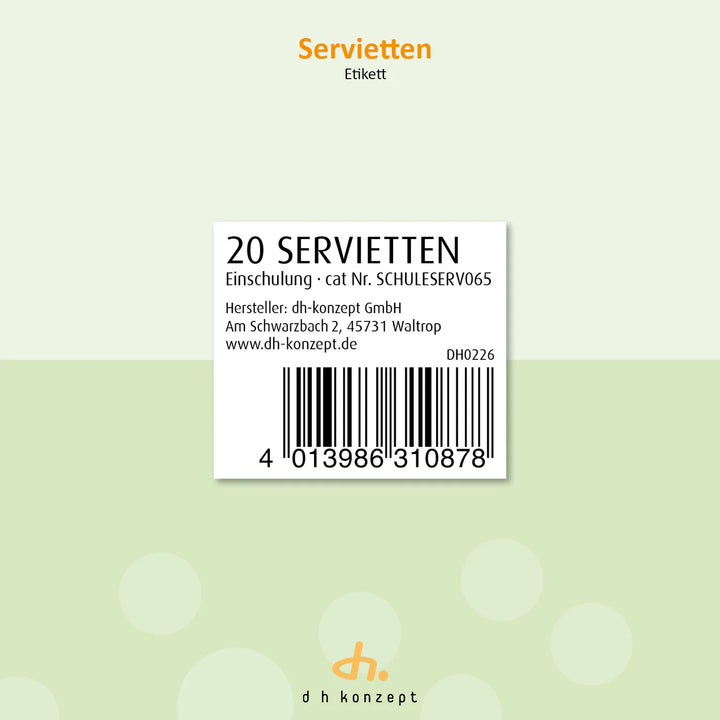 Schulkind Servietten, Schulanfang Deko, 20 Stück, 33x33cm