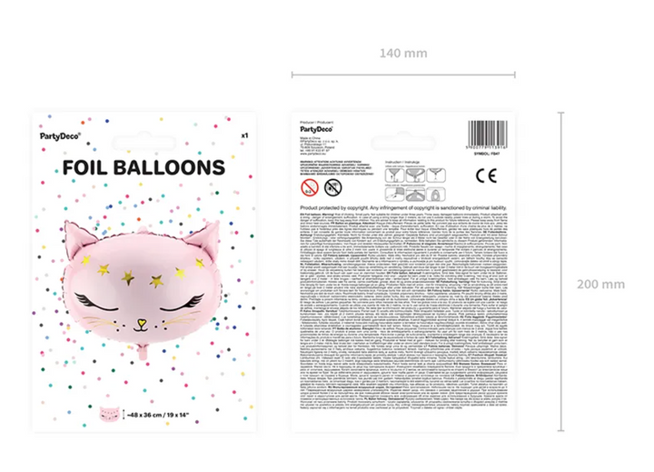 Folienballon Katze pink, 1 Stück, 48 x 36 cm
