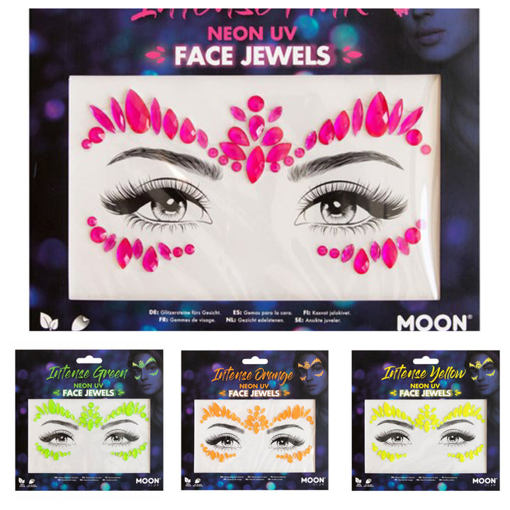 Face Jewels Neon Pink UV, selbstklebende Gesichtssteine, 1 Bogen