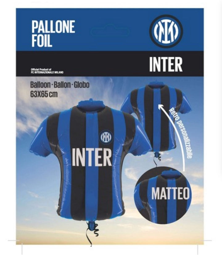 Foil balloon Inter Milan jersey, personalizable, football party, 63 x 65 cm
