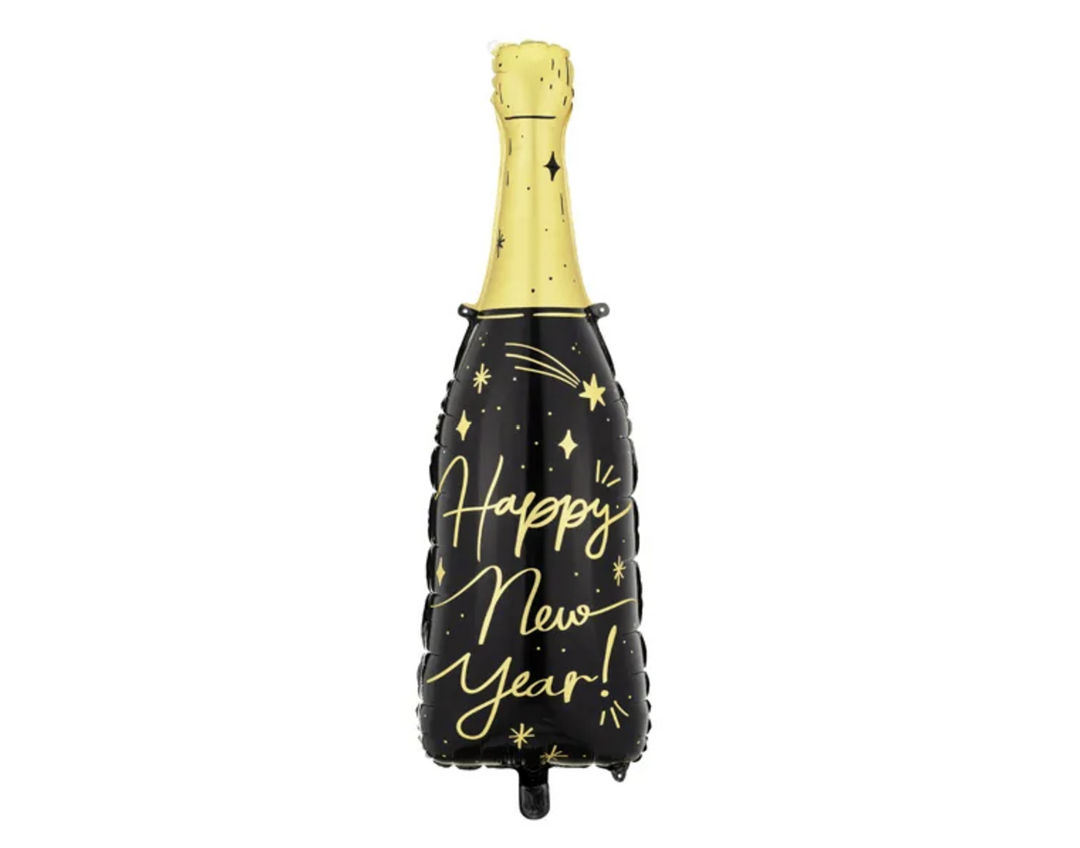 Champagner Flasche Folienballon, Happy New Year, Silvester Party, 39.5 x 98 cm kinderparties-shop
