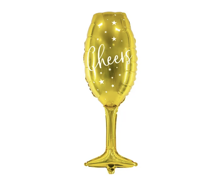 Sektglas Folienballon, Cheers, Gold, Silvester Party, 28 x 80 cm kinderparties-shop