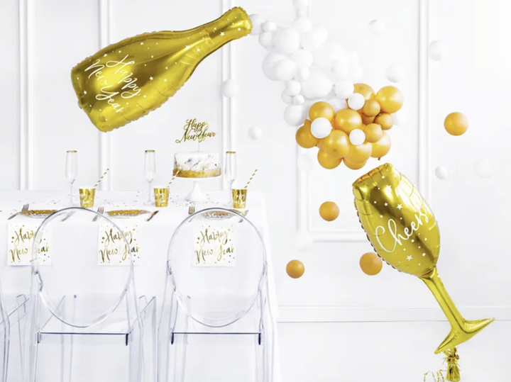 Sektglas Folienballon, Cheers, Gold, Silvester Party, 28 x 80 cm kinderparties-shop