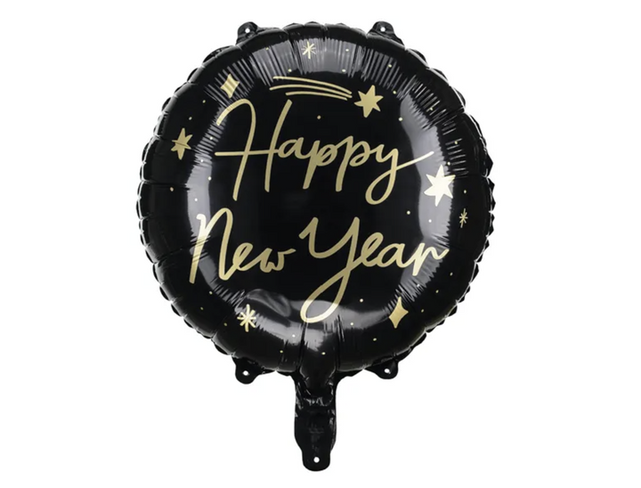 Happy New Year Folienballon, Schwarz, Silvester Party, 45cm kinderparties-shop