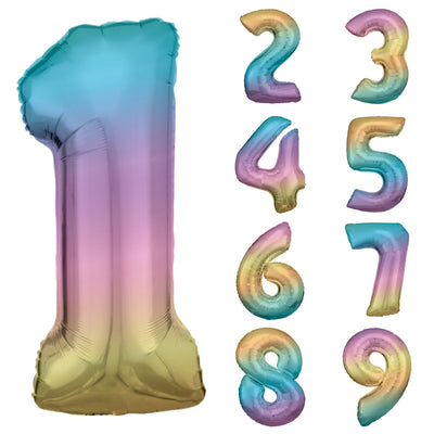 Regenbogen Zahlen Folienballon Metallic, Nummer 1-9 und 0, 86 cm